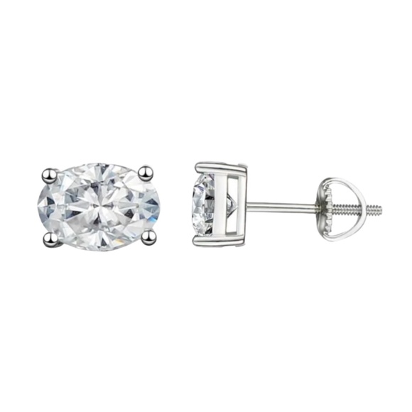 Certified Oval Moissanite Stud Earrings Sterling Silver 925 Screw Backs - Picture 13 of 14